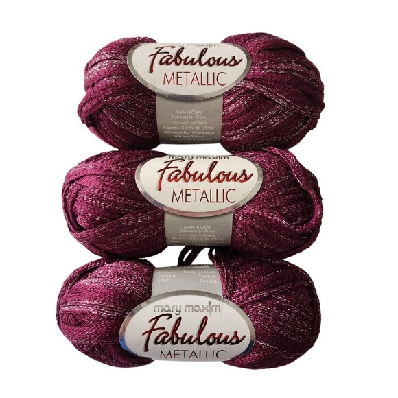 Mary Maxim Fabulous Metallic yarns 3 Plum 834-206 skeins 100 Grams Dye Lot - Picture 1 of 6